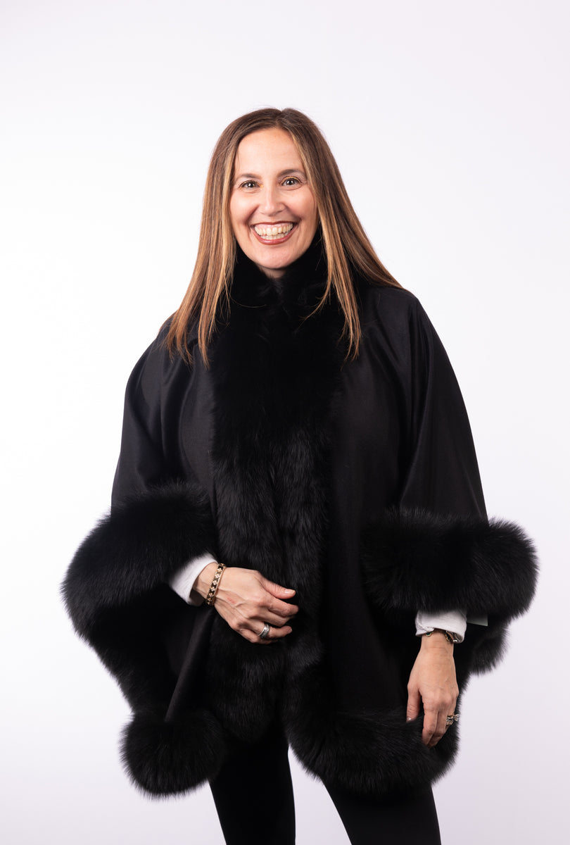 ジャケット・アウター sheller FOX fur cape coat BLACK Authentic black fox fur cape: FurHatWorld