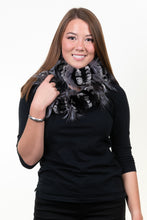 Load image into Gallery viewer, Chinchilla/Black Rex Rabbit Scarf with Silver Fox Fur Wisps