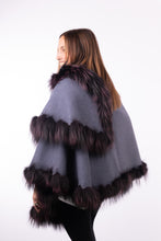 Load image into Gallery viewer, Cashmere Cape with Fox Fur Trim - Purple (Reversible)