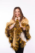 Load image into Gallery viewer, Cashmere Cape with Fox Fur Trim - Yellow/Cream (Reversible)