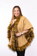 Load image into Gallery viewer, Cashmere Cape with Fox Fur Trim - Yellow/Cream (Reversible)