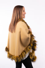 Load image into Gallery viewer, Cashmere Cape with Fox Fur Trim - Yellow/Cream (Reversible)