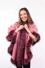 Load image into Gallery viewer, Cashmere Cape with Fox Fur Trim - Pink/Cream (Reversible)