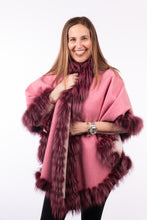Load image into Gallery viewer, Cashmere Cape with Fox Fur Trim - Pink/Cream (Reversible)