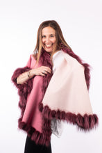 Load image into Gallery viewer, Cashmere Cape with Fox Fur Trim - Pink/Cream (Reversible)