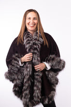 Load image into Gallery viewer, Alpaca Cape with Silver Fox Fur Trim - Maroon