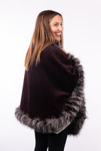 Load image into Gallery viewer, Alpaca Cape with Silver Fox Fur Trim - Maroon