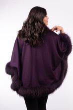 Load image into Gallery viewer, Cashmere Cape with Fox Fur Trim - Purple