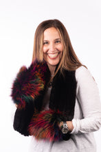 Load image into Gallery viewer, Brown Rex Rabbit Scarf with Multicolor Fox Fur Trim