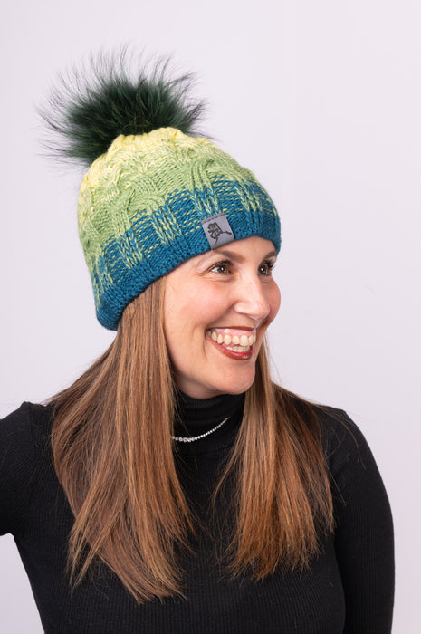 Cable Knit "Alaska" Hat with Fox - Northern Lights