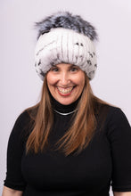 Load image into Gallery viewer, Rex Rabbit Hat with Silver Fox Fur Top - Chinchilla/White