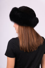 Load image into Gallery viewer, Black Mink Hat with Black Fox Fur Trim