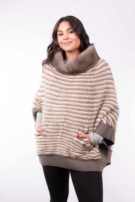 Natural Silver/Pearl Mink Poncho with Cashmere Lining