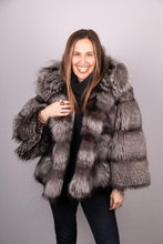 Load image into Gallery viewer, Natural Silver Fox Jacket with Hood