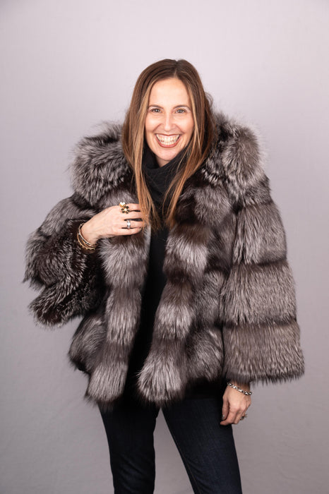 Natural Silver Fox Jacket with Hood