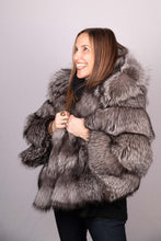 Load image into Gallery viewer, Natural Silver Fox Jacket with Hood