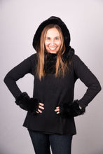 Load image into Gallery viewer, Black Rex Rabbit Hooded Scarf
