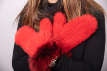 Load image into Gallery viewer, Red Mink Mittens with Dyed to Match Fox Trim