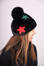 Load image into Gallery viewer, Black/Mulitcolor Mink "Star" Hat with Black Fox