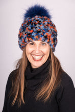 Load image into Gallery viewer, Royal/Orange Multicolor "Pixel" Mink Hat with Royal Fox