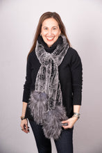 Load image into Gallery viewer, Chinchilla Rex Rabbit Scarf with Silver Fox Fur Trim