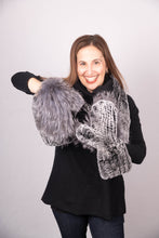 Load image into Gallery viewer, Chinchilla Rex Rabbit Scarf with Silver Fox Fur Trim