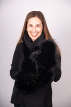 Load image into Gallery viewer, Black Rex Rabbit Scarf with Black Fox Fur Trim