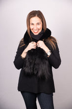 Load image into Gallery viewer, Black Rex Rabbit Scarf with Black Fox Fur Trim