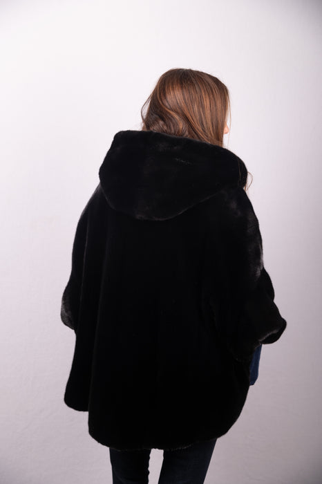 Black Mink 3/4 Sleeve Jacket with Double Fur Hood