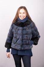 Load image into Gallery viewer, Denim Cross/Black Mink Jacket with 3/4 Sleeves