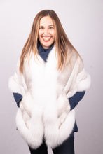 Load image into Gallery viewer, Natural Silver Blue Cross Mink Wrap with Shadow Fox Trim