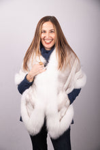 Load image into Gallery viewer, Natural Silver Blue Cross Mink Wrap with Shadow Fox Trim