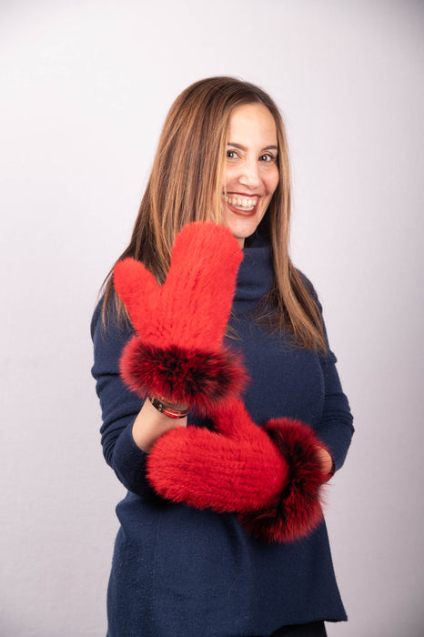 Red Mink Mittens with Dyed to Match Fox Trim