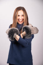 Load image into Gallery viewer, Silver Blue Mink Mittens with Black Snowtop Fox Trim