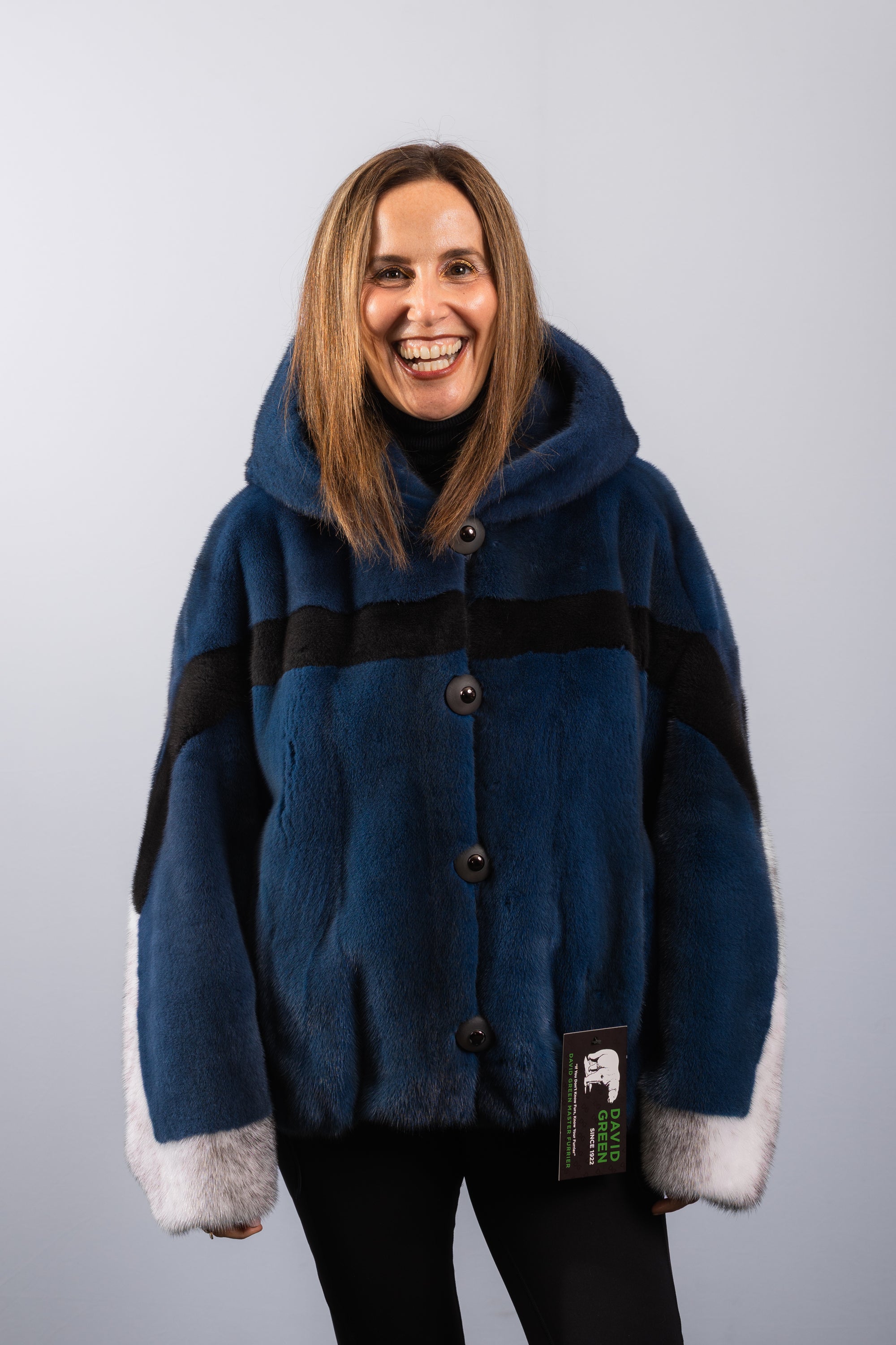 Denim/Black/Black Cross Mink Jacket