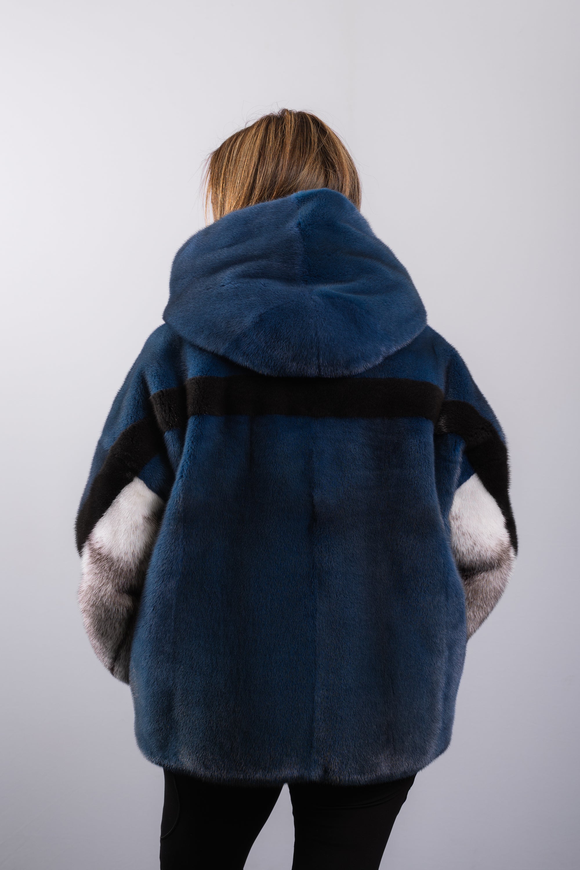 Denim/Black/Black Cross Mink Jacket