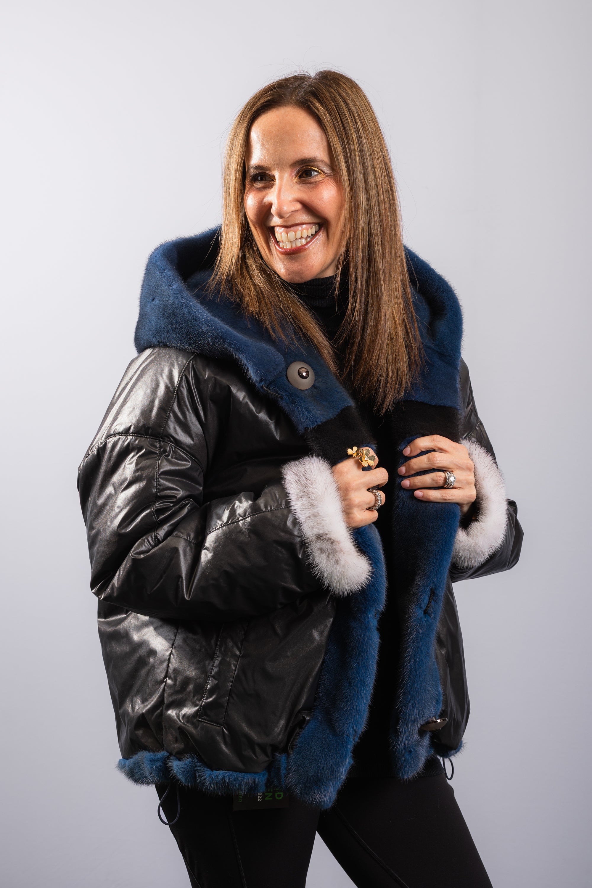 Denim/Black/Black Cross Mink Jacket