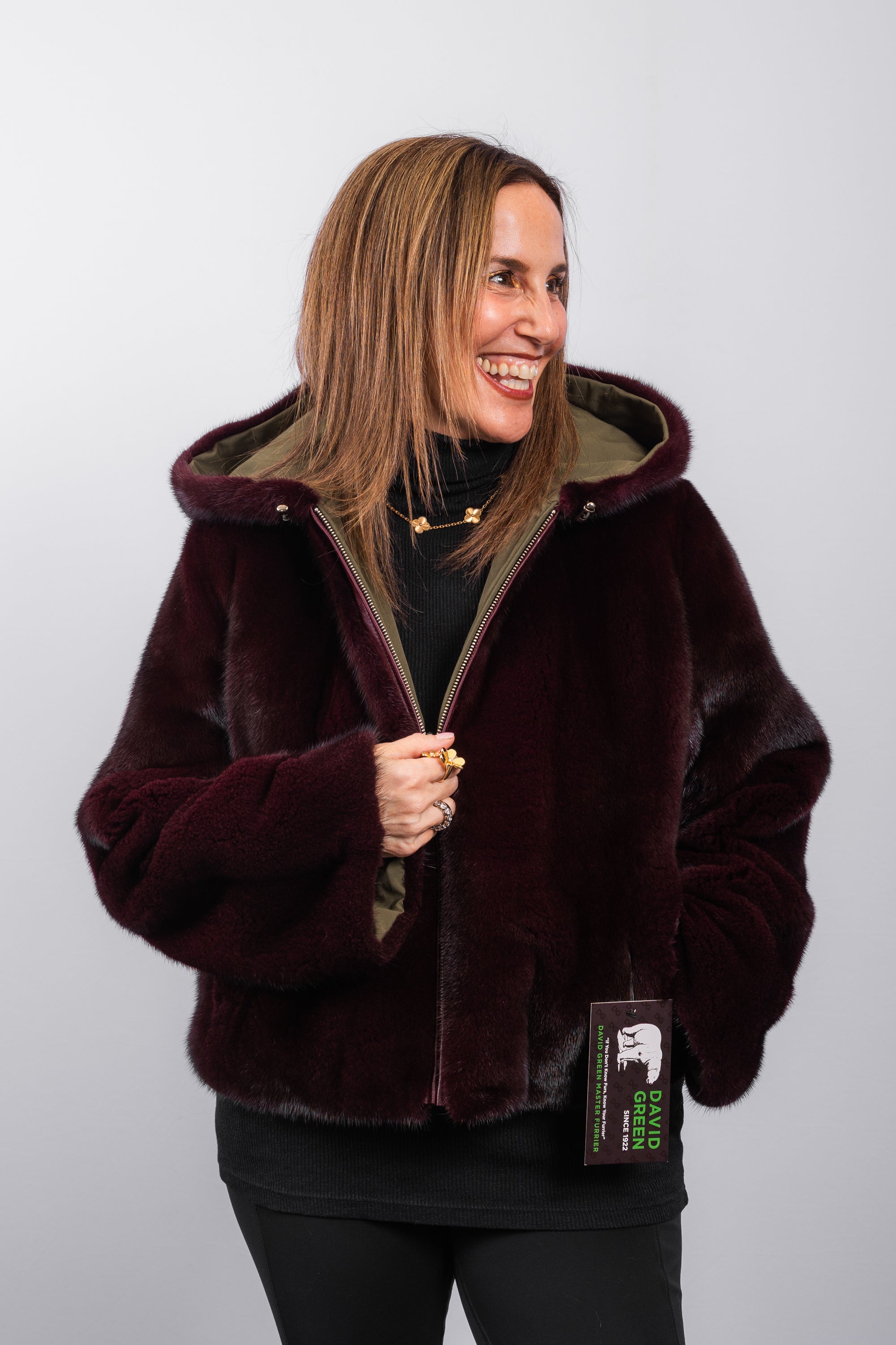 Merlot Mink/Army Green Fabric Jacket