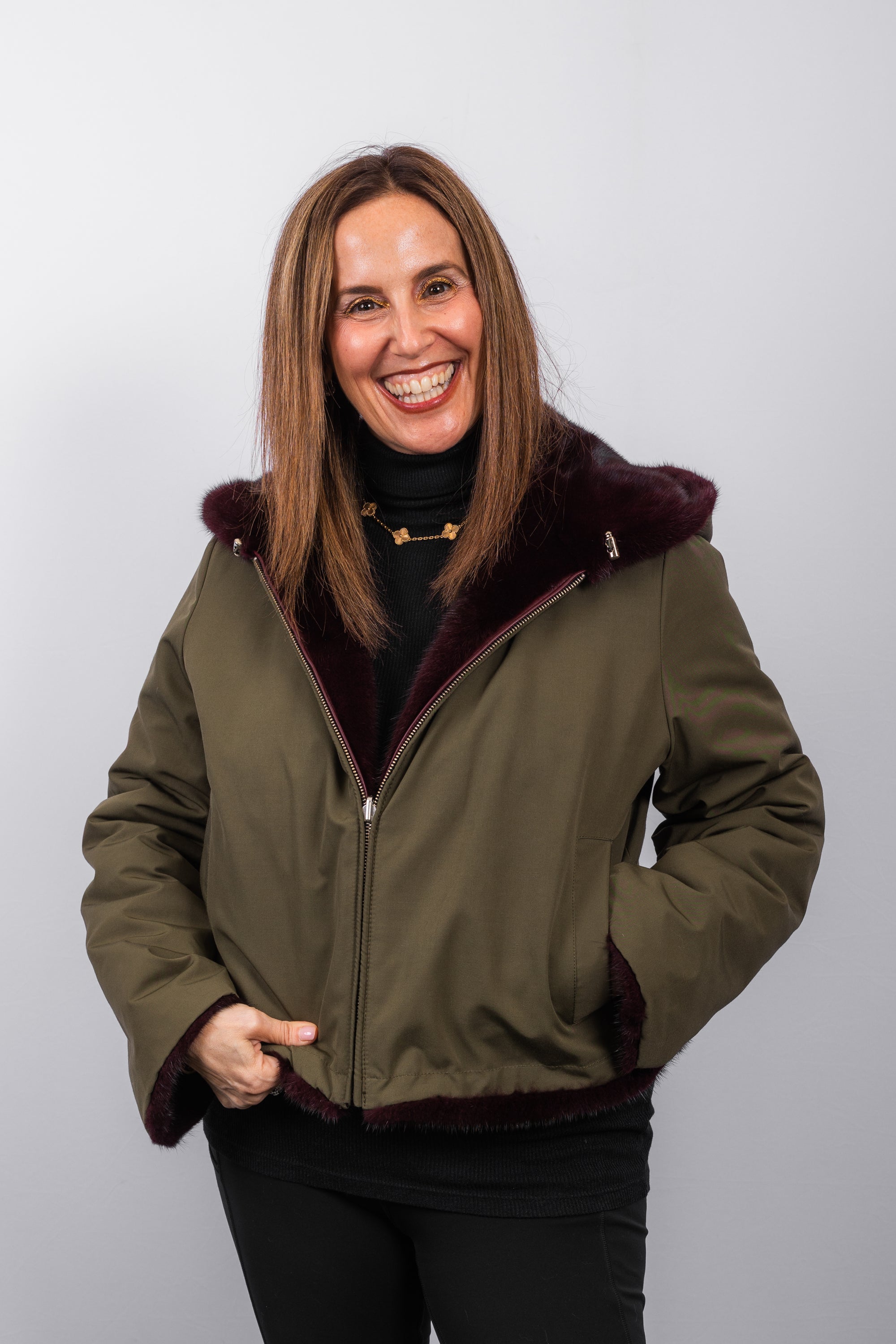 Merlot Mink/Army Green Fabric Jacket