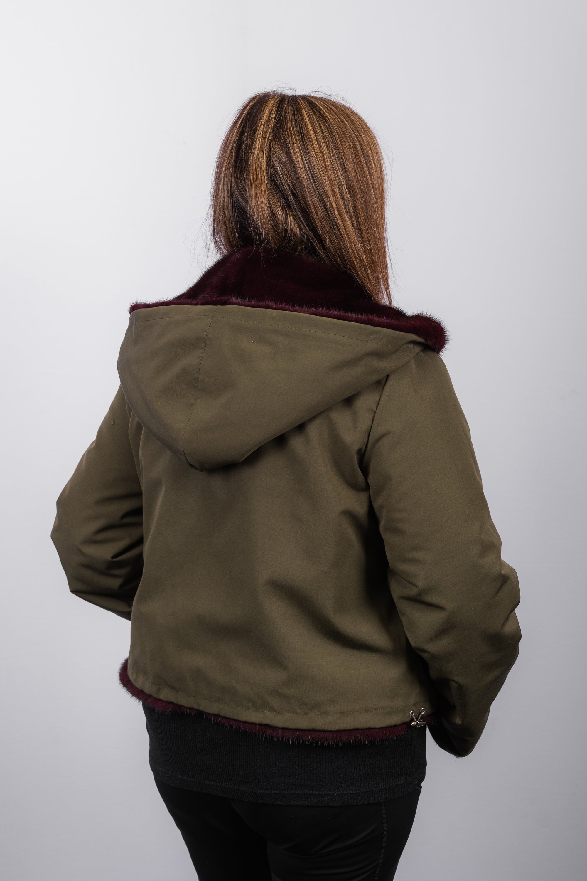 Merlot Mink/Army Green Fabric Jacket