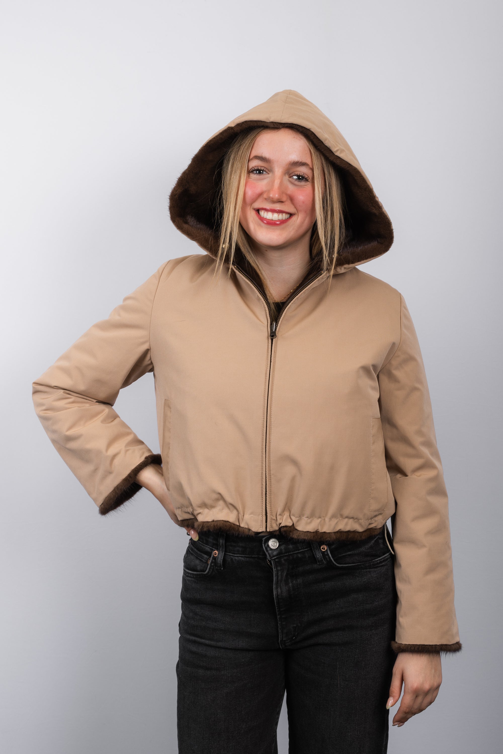 Natural Mocha Mink/Toffee Fabric Jacket