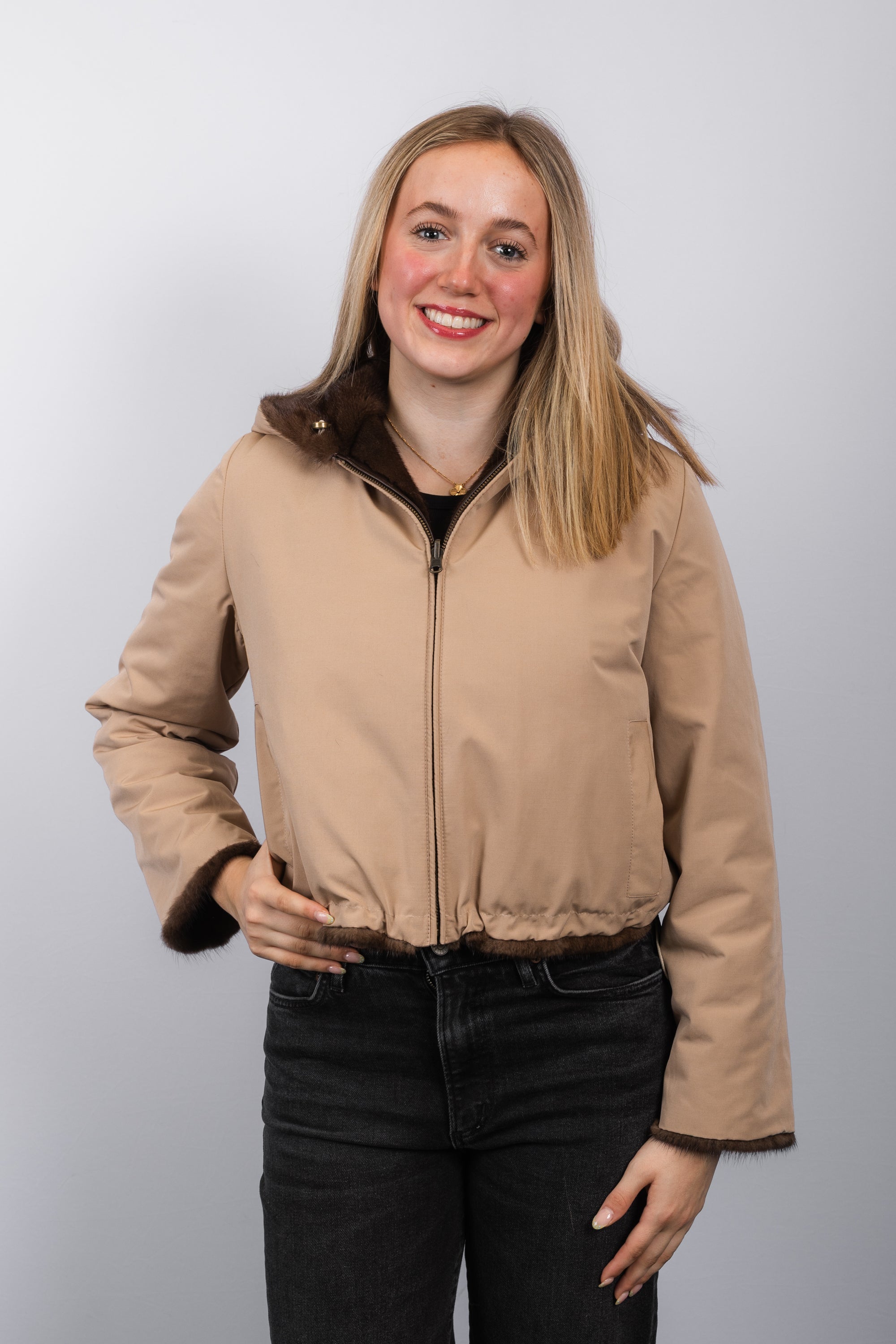 Natural Mocha Mink/Toffee Fabric Jacket