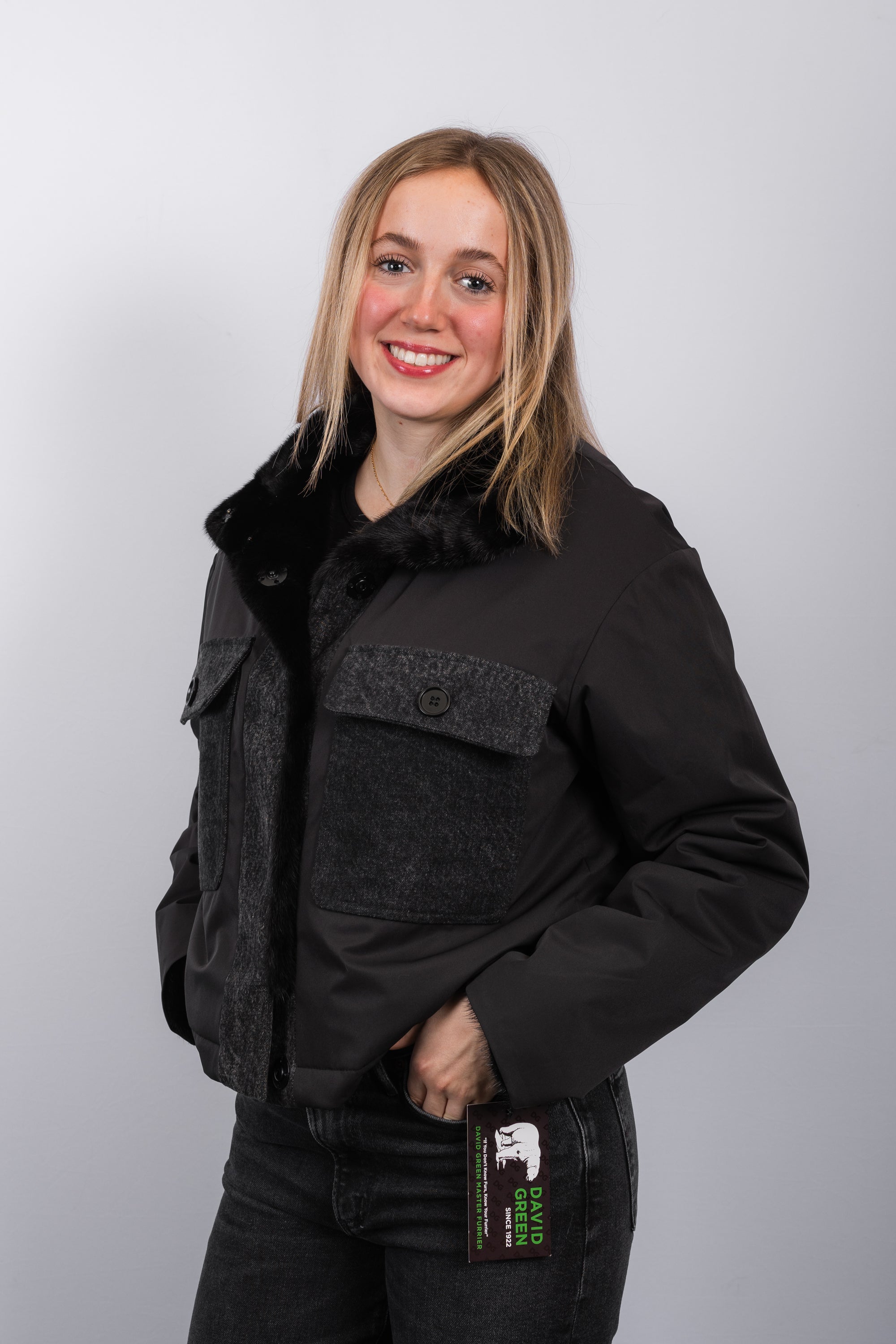 Black Mink/Black Fabric/Stonewashed Denim Jacket