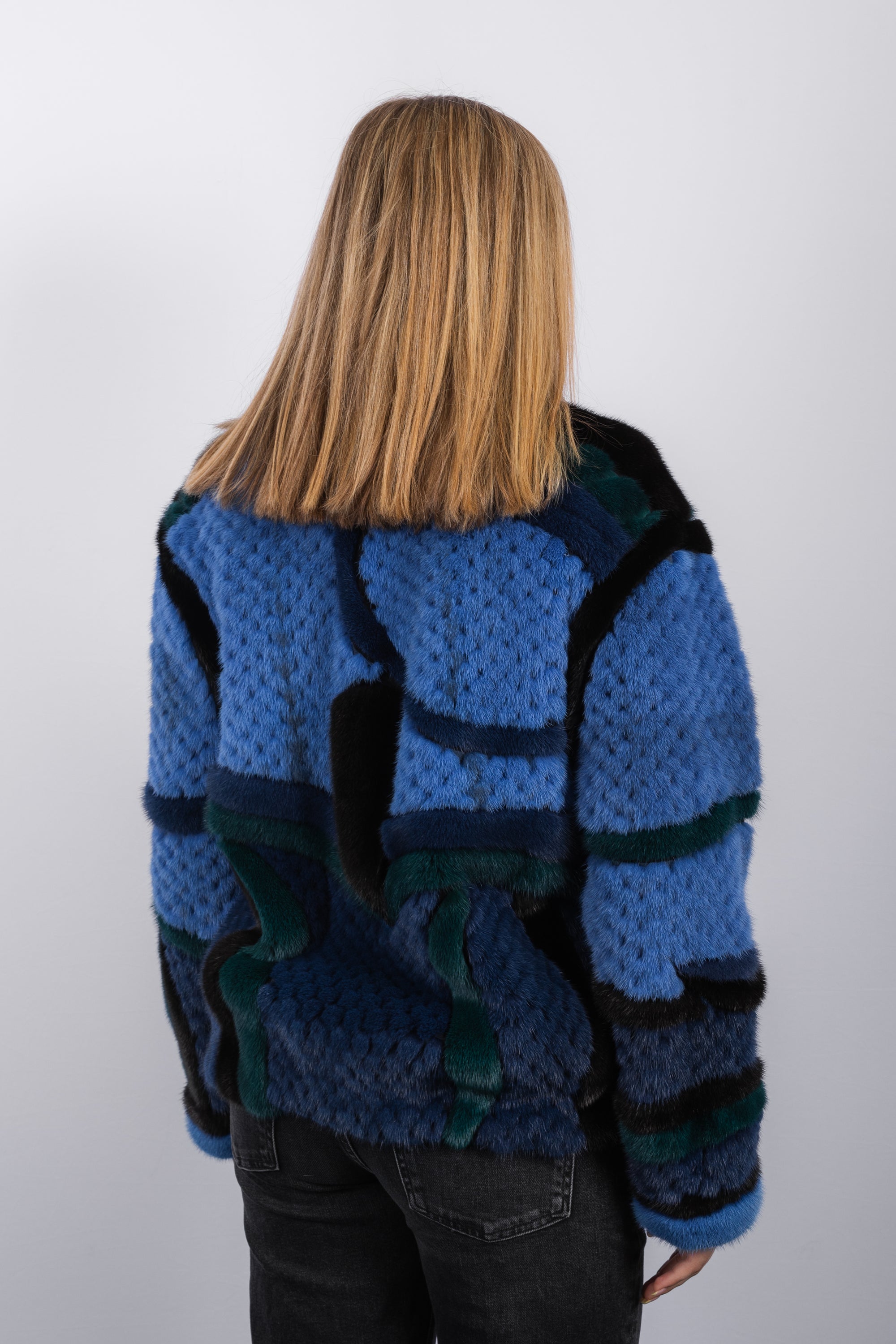 Glacier Blue/Cobalt/Emerald/Black Mink Jacket