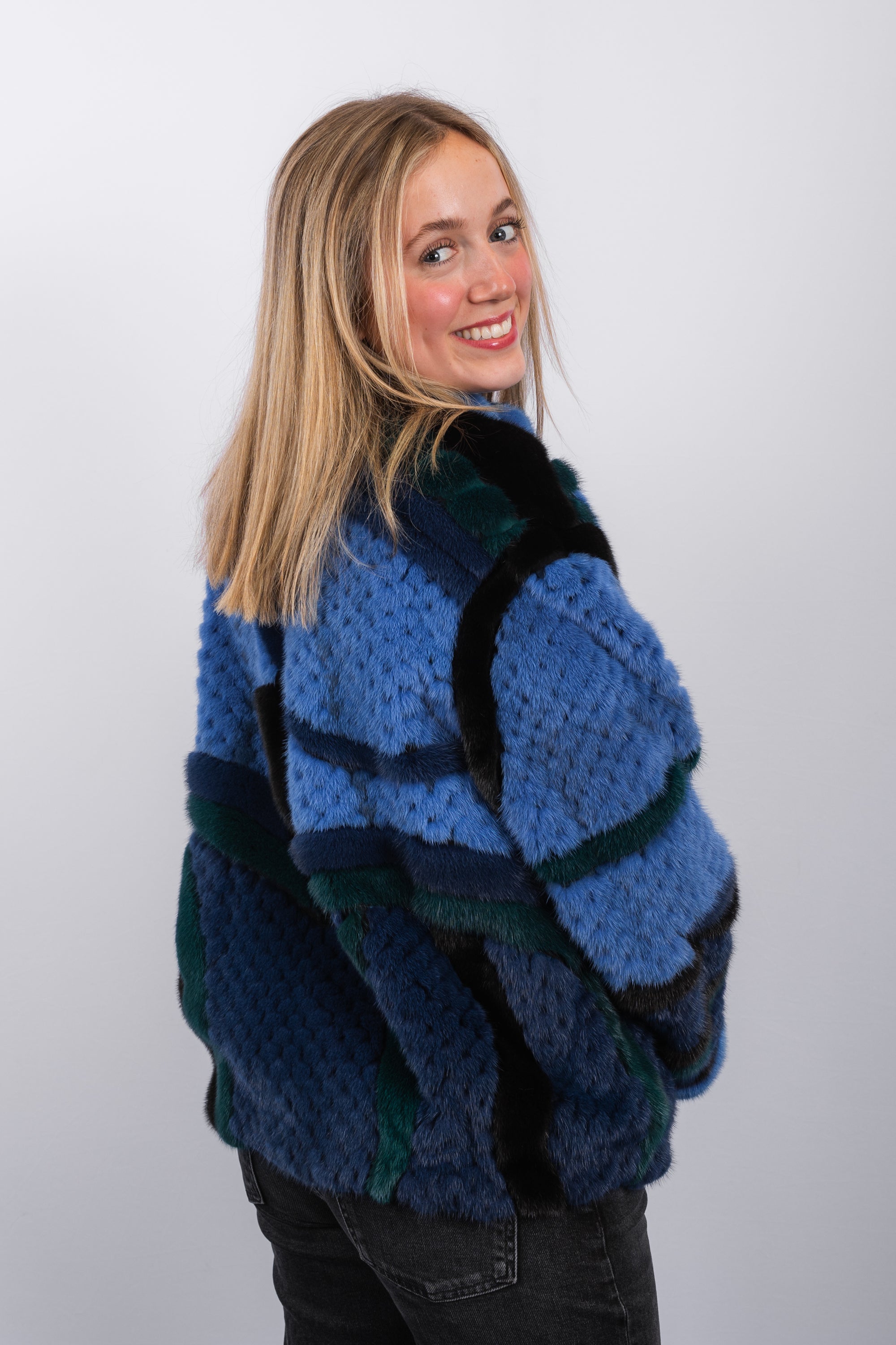 Glacier Blue/Cobalt/Emerald/Black Mink Jacket