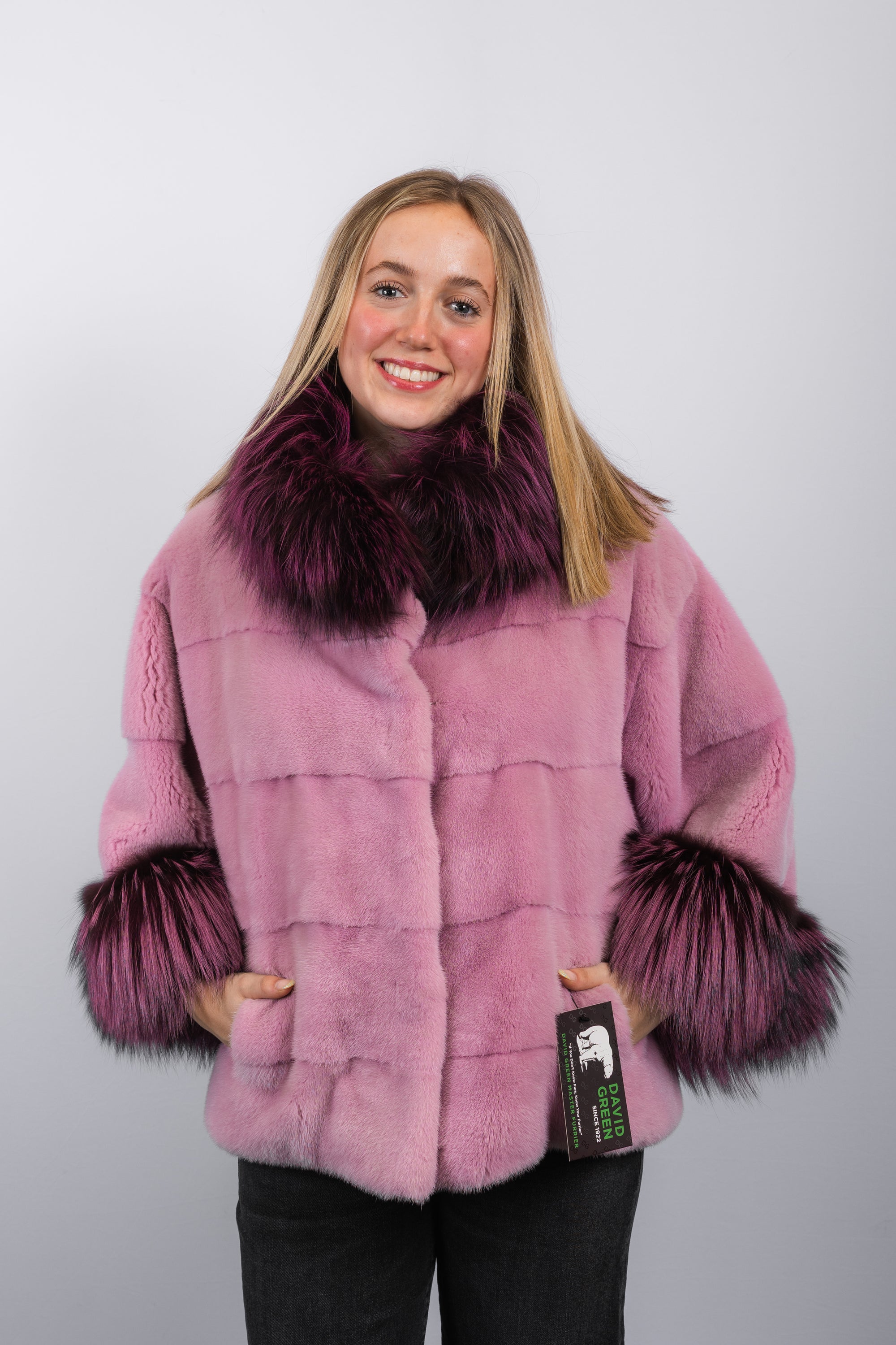 Pink Frost Mink/Dyed to Match Silver Fox Jacket