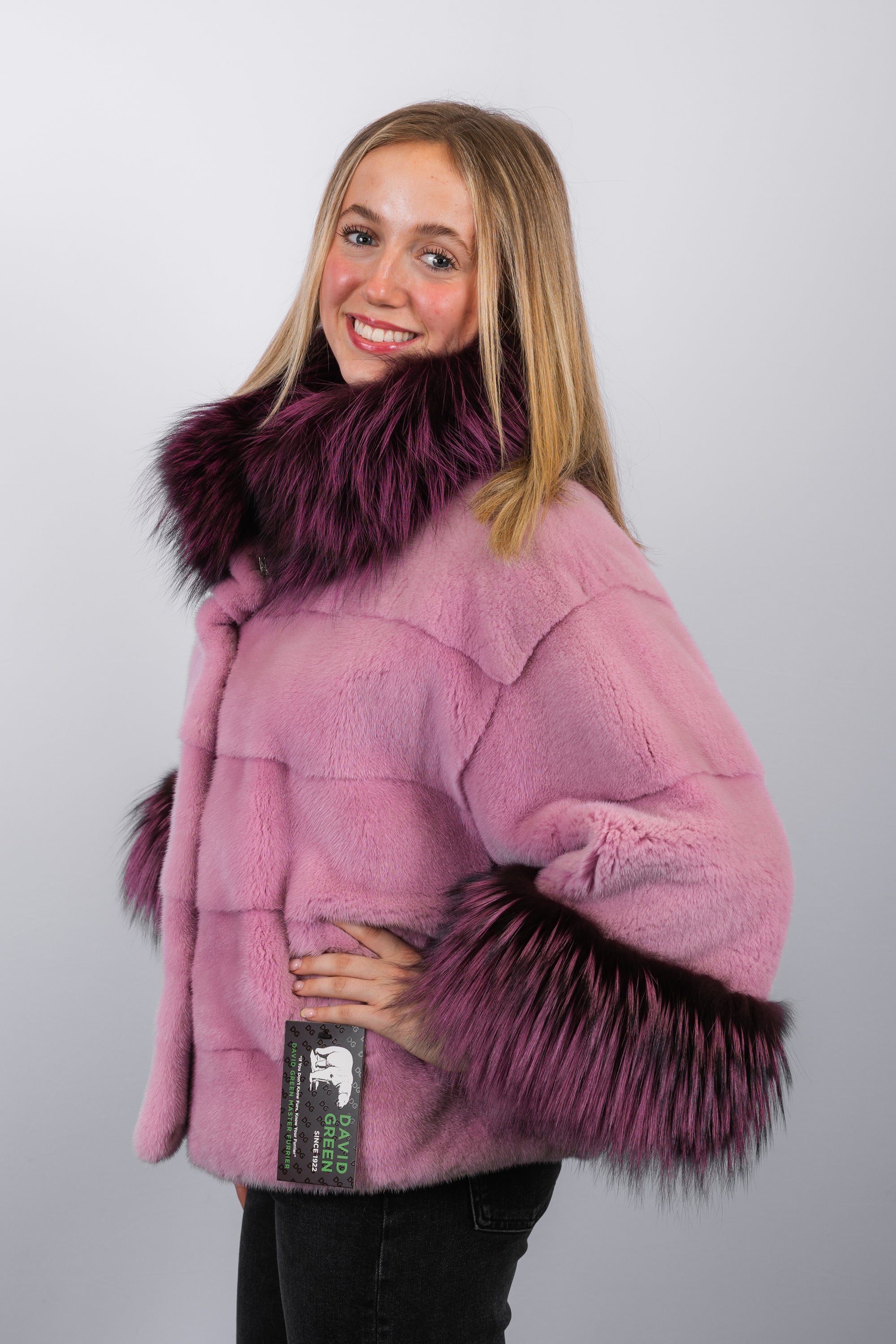 Pink Frost Mink/Dyed to Match Silver Fox Jacket