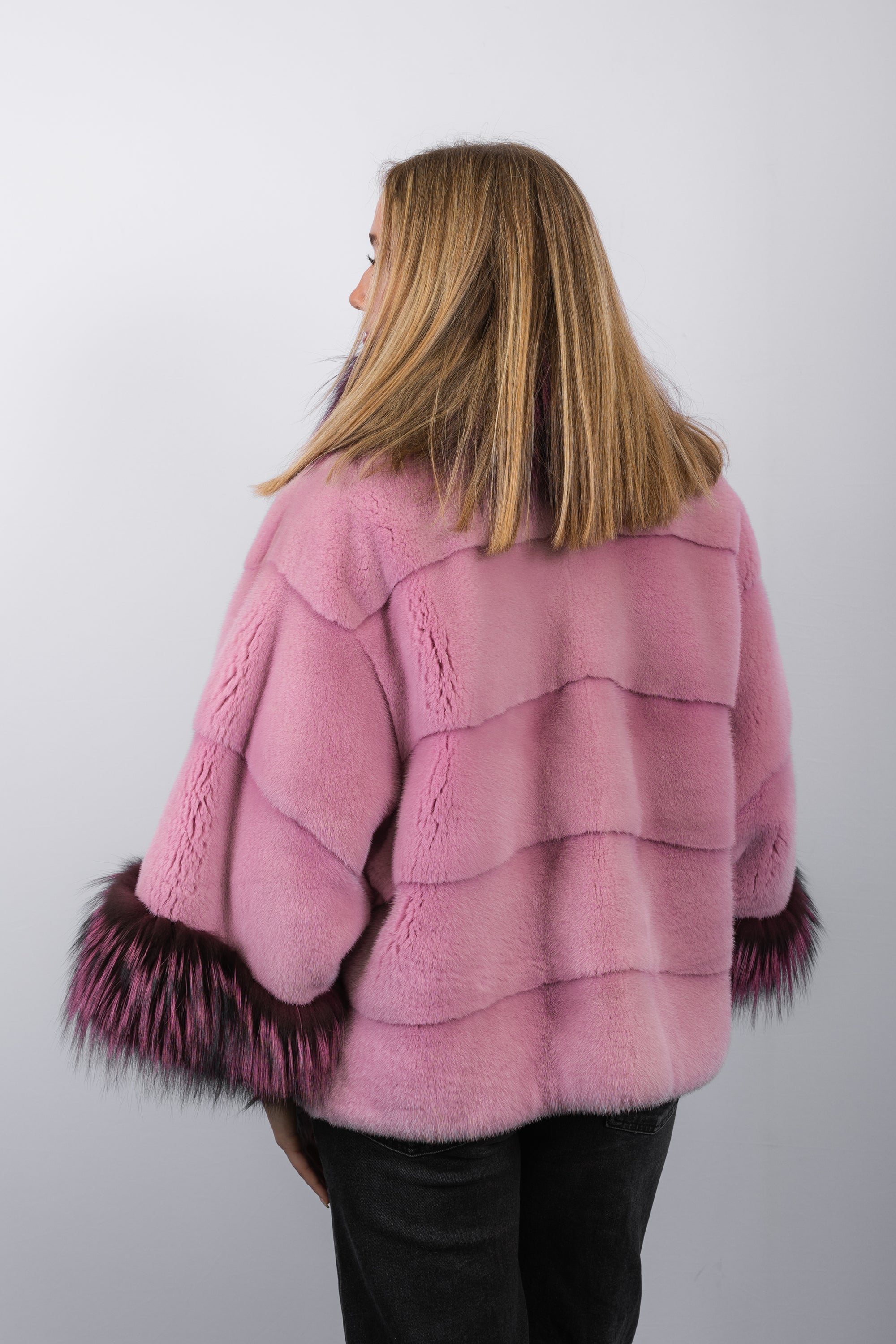 Pink Frost Mink/Dyed to Match Silver Fox Jacket