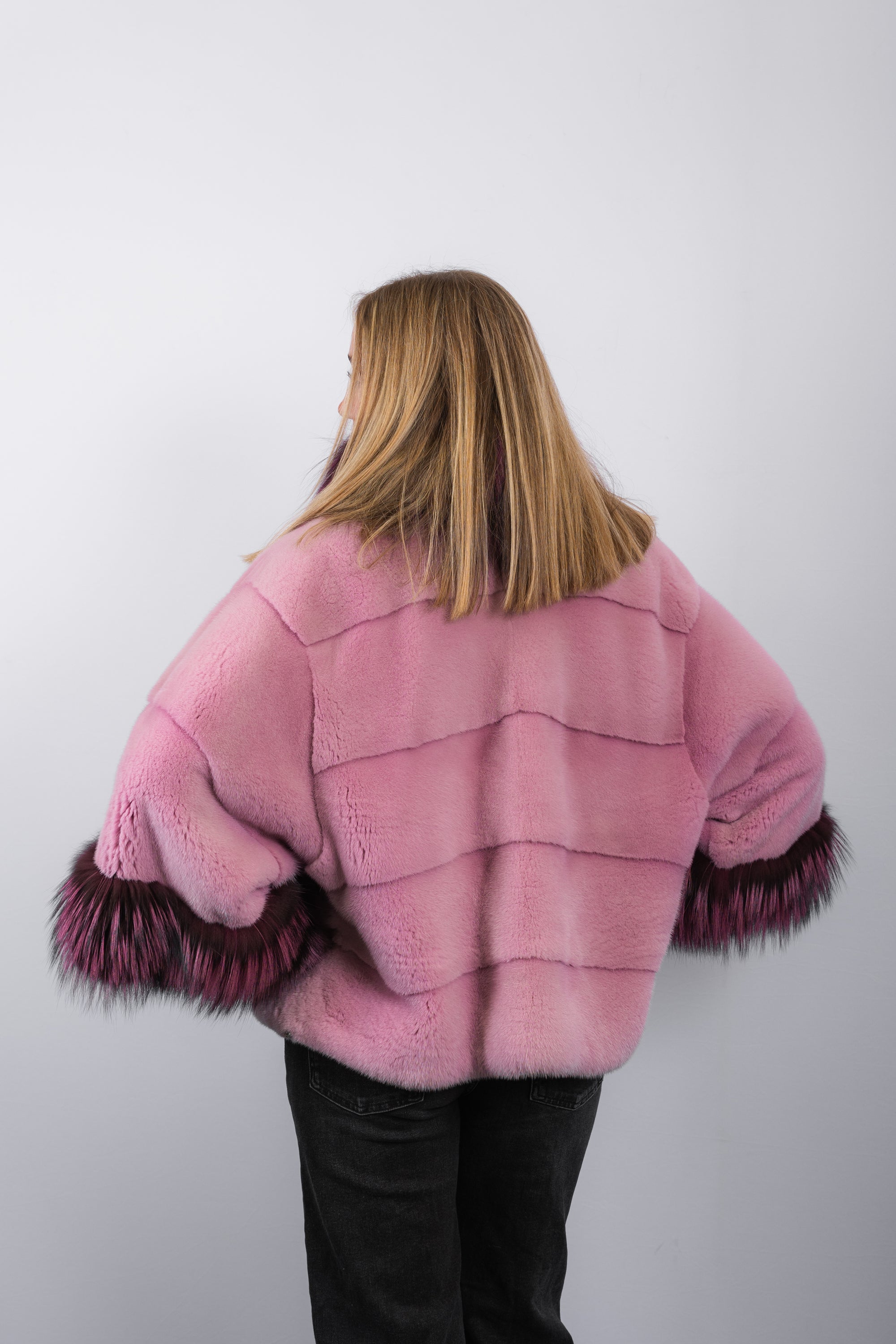 Pink Frost Mink/Dyed to Match Silver Fox Jacket
