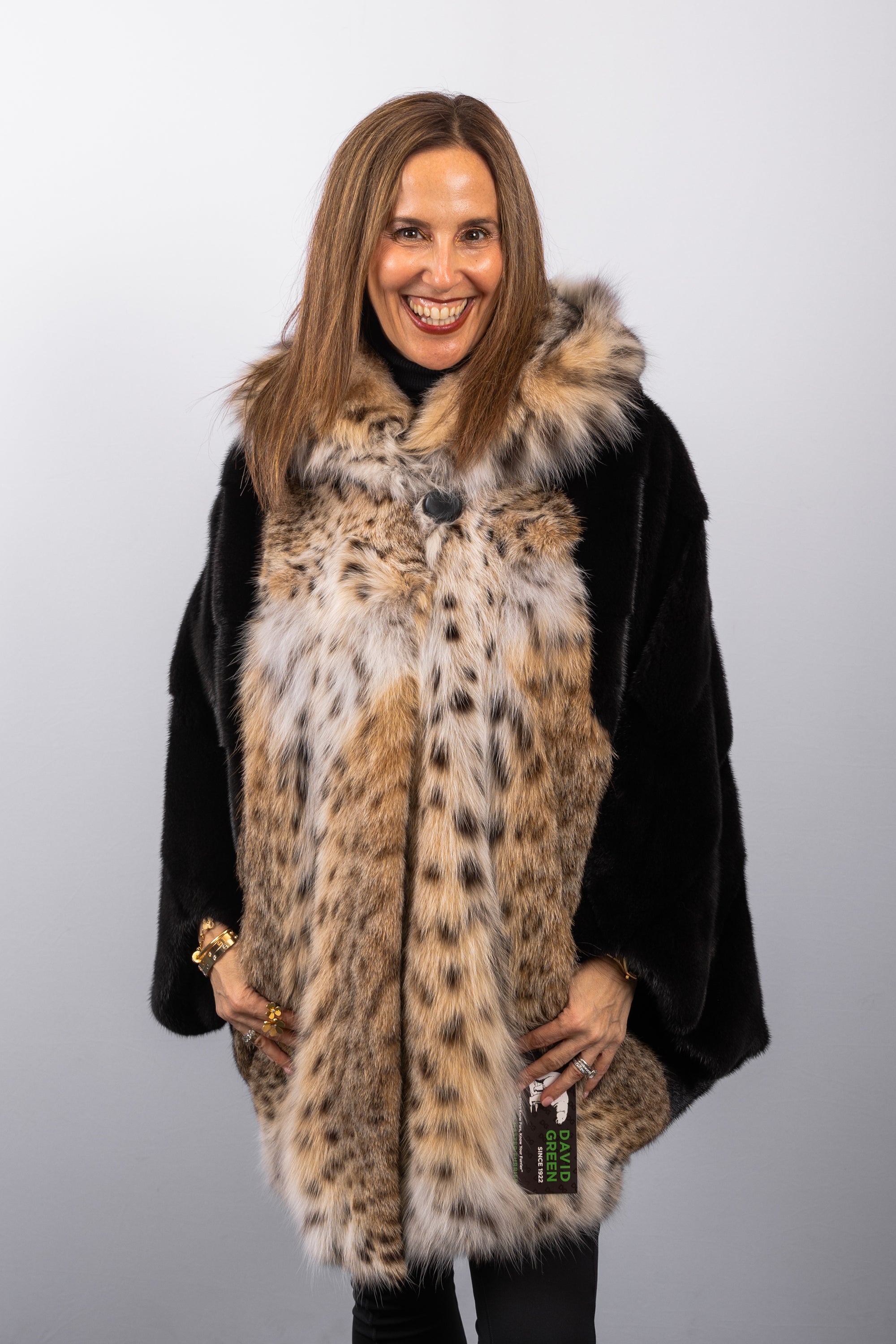 Black Dyed Mink/Natural Lynx Cat Poncho